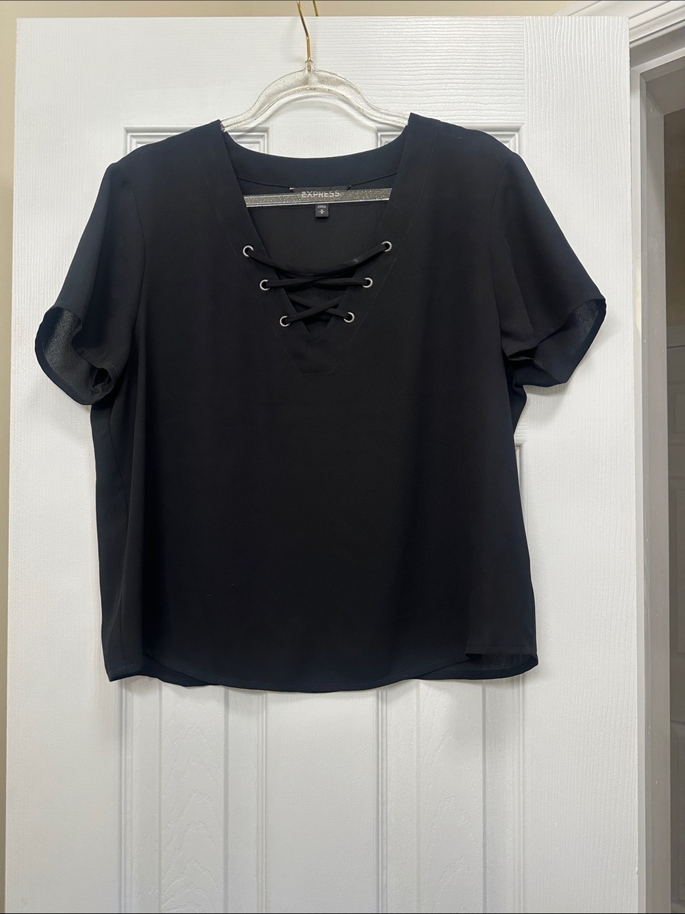 Express Black Lace-Up Short Sleeve Blouse